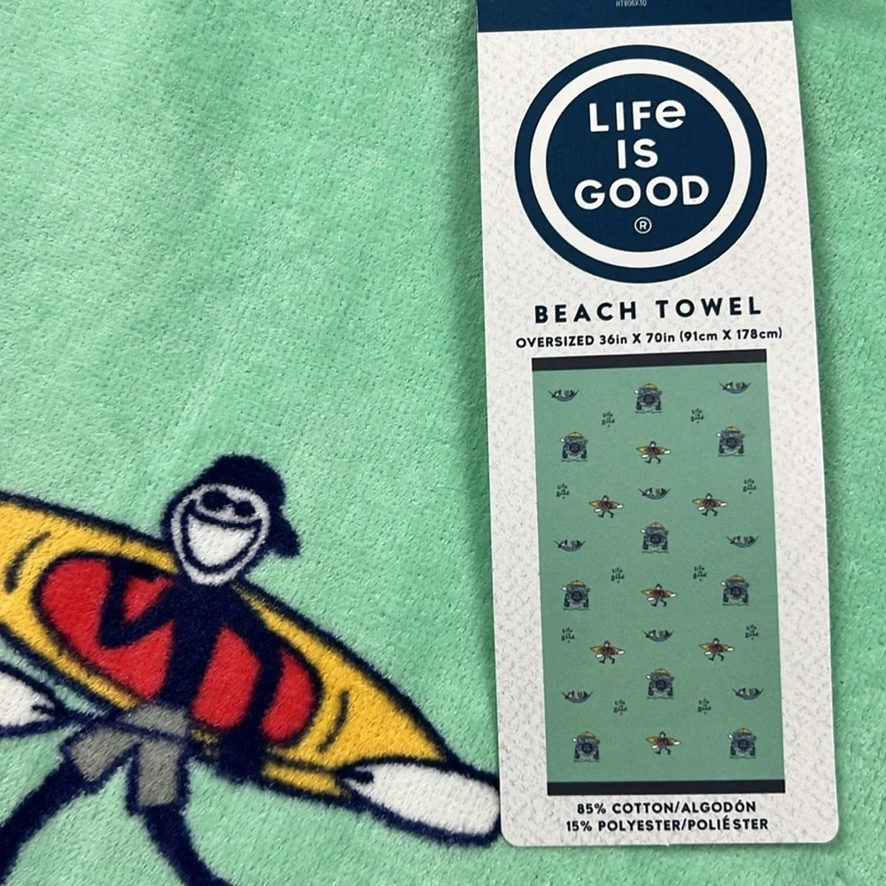 Life is Good - ‘Summer Fun Times’ Beach Towel. Aqua. NWT Firm!